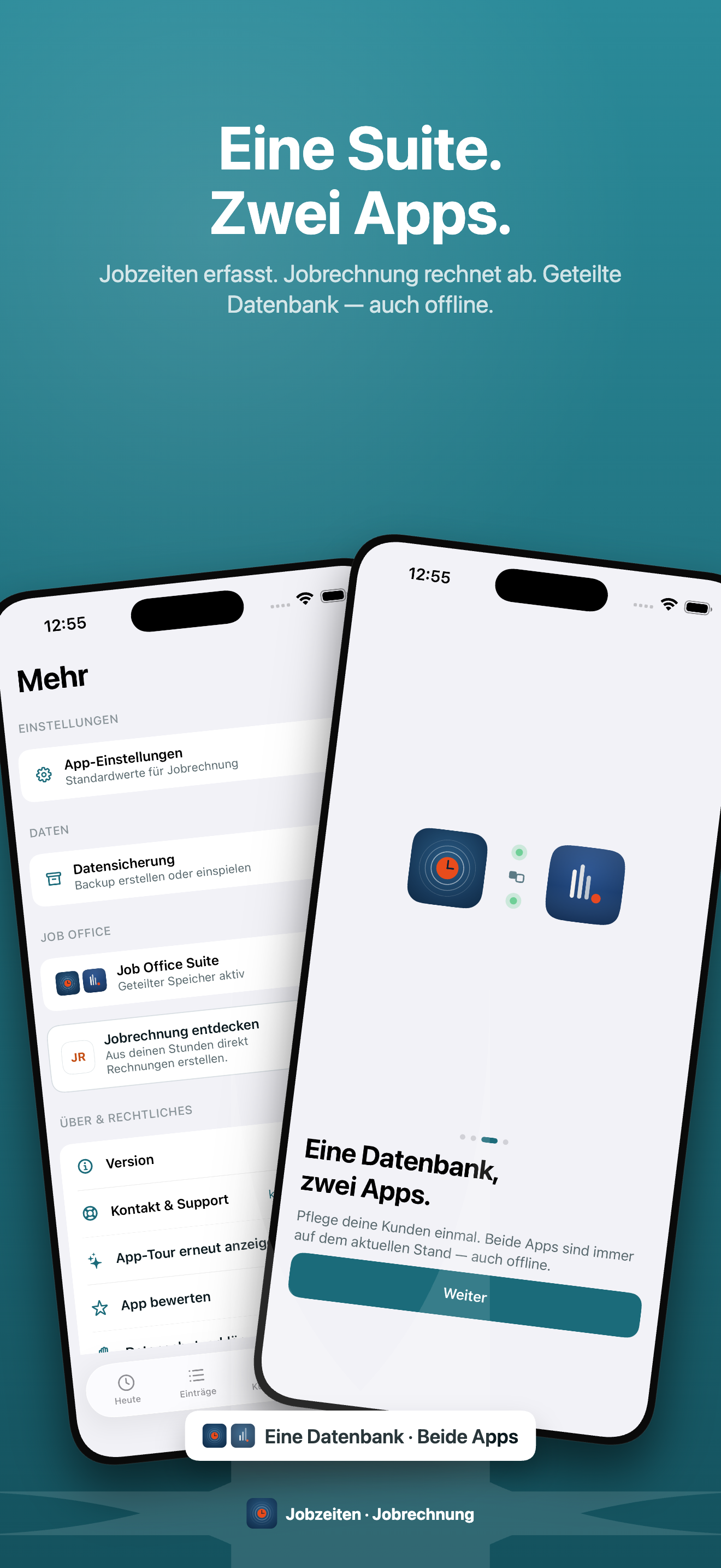 Jobzeiten und Jobrechnung als geteilter Speicher — eine Datenbank, beide Apps